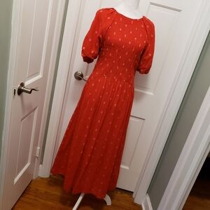 J. Crew Meadow Cotton Dress Smocked Bodice in Red/White poplin size Large